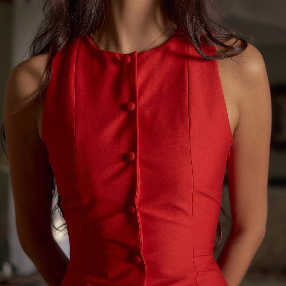 Commense Red Button-Up Mini Dress - Picture 4 of 5